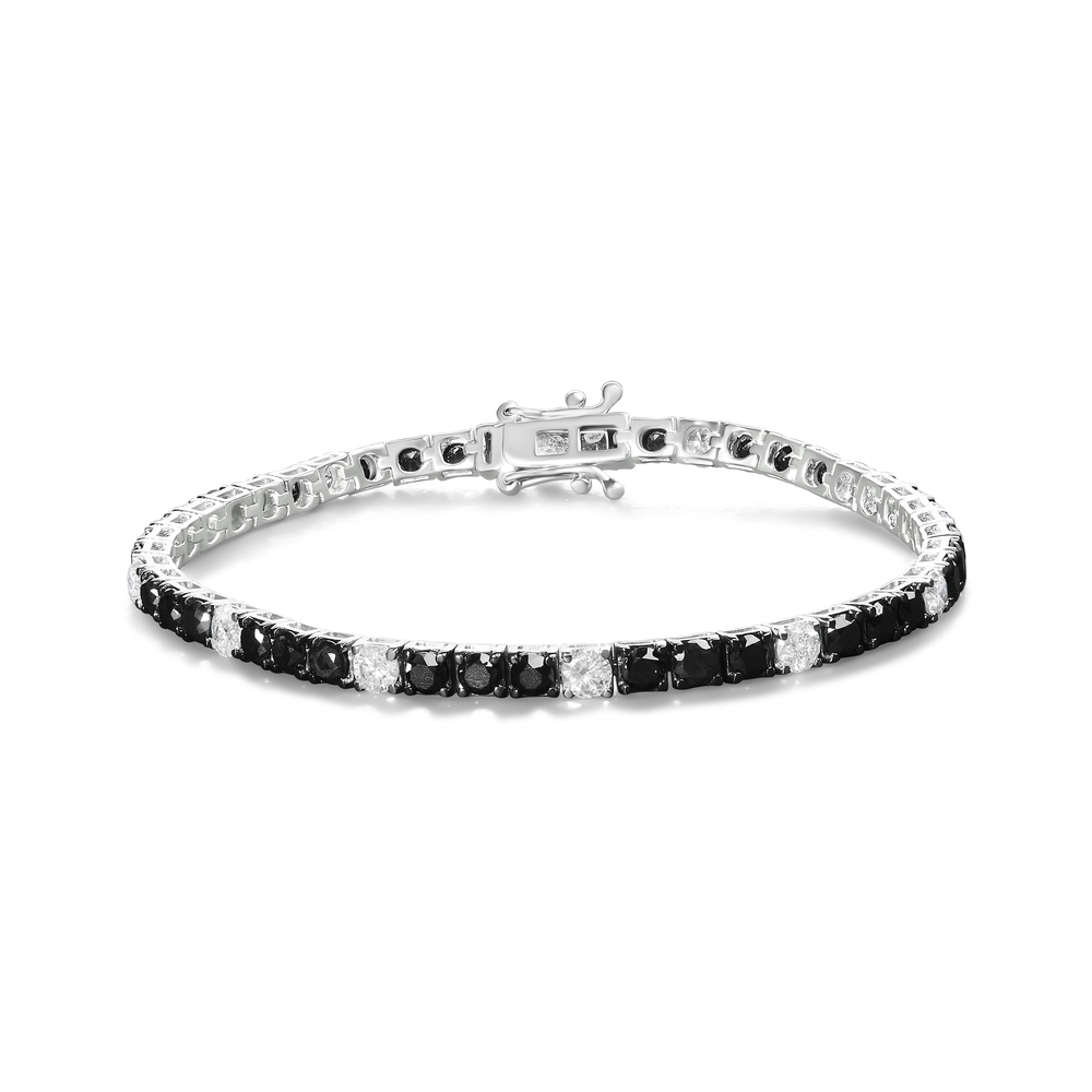 .925 Sterling Silver 10.0 Cttw Black and White Diamond Tennis Bracelet (I-J